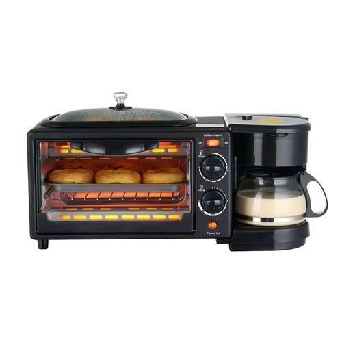3 In 1 Home Breakfast Machine Maker Coffee Frying Pan Bread -Black
