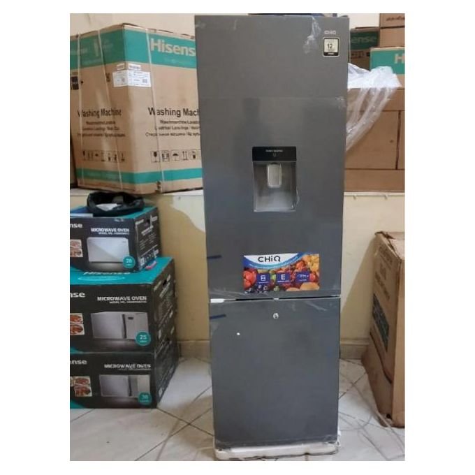 Chiq 340L Defrost Bottom freezer Refrigerator With Water Dispenser Gray