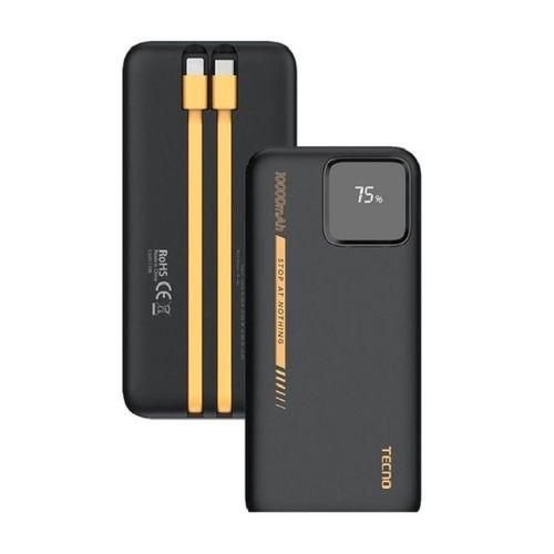 Tecno 10,000mAh Powerbank with 2 inbuilt cables - Black