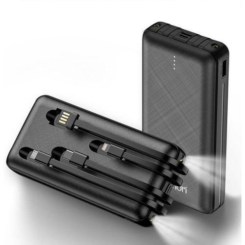 ZHY 20000mAh Ultra High-Capacity Power Bank with Inbuilt Cables – Black