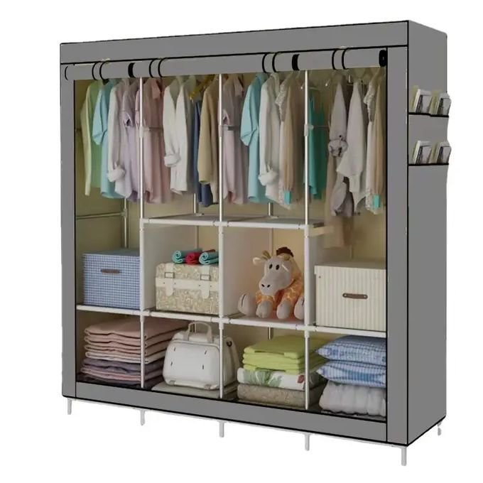 4 Columns Clothes Bags Fabric Steel Wadrobe Storage Organizer Closet-Multicolor