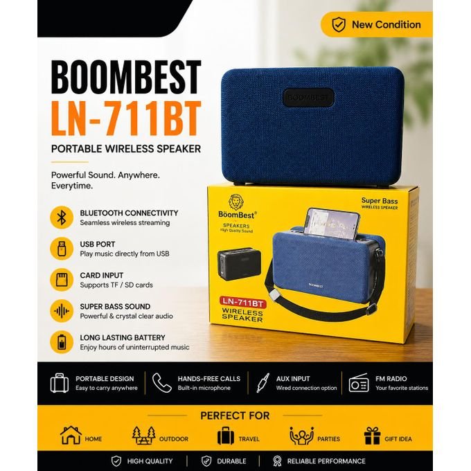 Boom Best N-711BT Big Bluetooth Portable Speaker – Rechargeable Wireless Speaker with Super Bass
