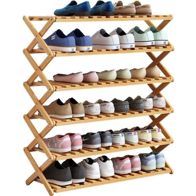 6 Layers Bamboo Foldable Shoe Storage Rack