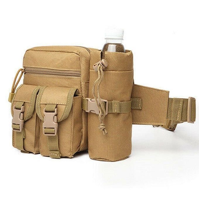 Tactical Men Waist Pack Nylon Hiking Water Bottle Phone Pouch - Desert Brown