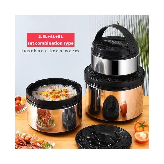 3Pcs Lunch boxes Hot-Pot Insulated Casserole Stainless Steel Casserole Dish. Color -Black (Copy)