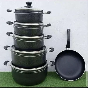 11Pcs Non-Stick Cooking Pot With Pan – Black