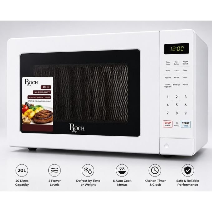 Roch 20L Digital High Tech Mirror Door Microwave Oven – White
