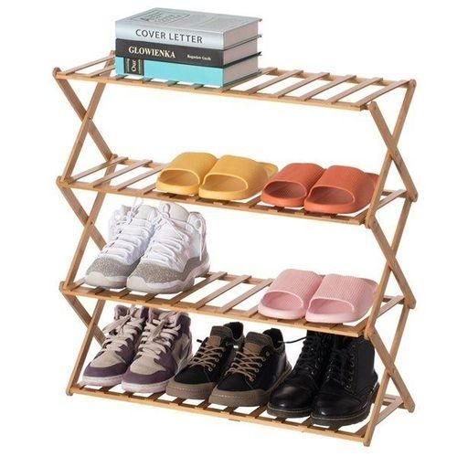 4 Layers Bamboo Foldable Shoe Storage Rack Organizer