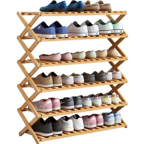 6 layers bamboo foldable shoe storage rack