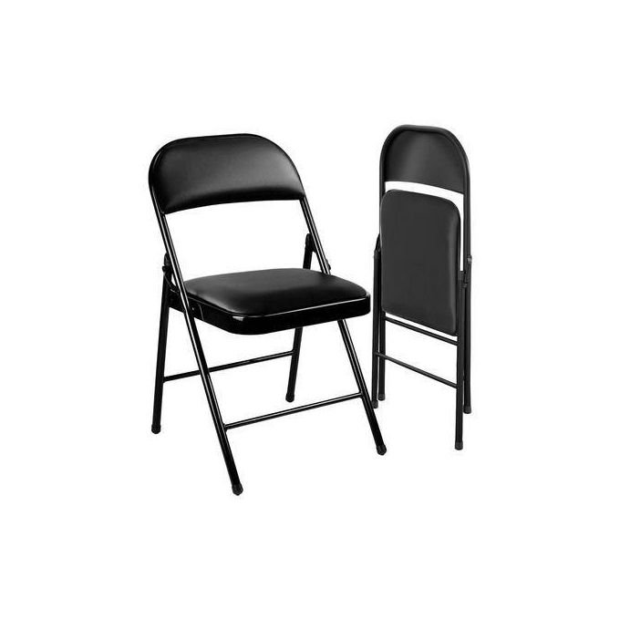 Portable Foldable  Table & 2 Chairs Set With Tempered Glass Tabletop - Black
