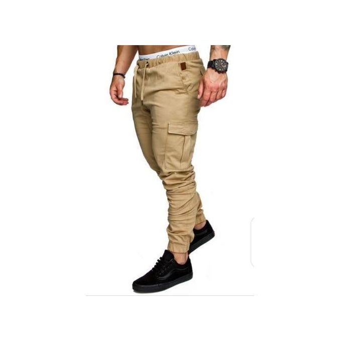 Men's Khaki Track Pants Cargo Trouser - Brown