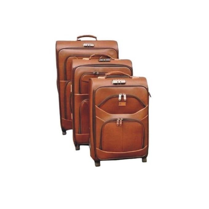 3 In 1 - Leather Luggage Suitcase Double Wheels Handle Light Weight Waterproof Suitcase - Coffee- Brown
