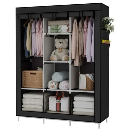 3 Column Metallic Cloth Wardrobe (Not Assembled) - Black