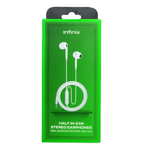 Infinix Half In Ear Stereo Headphones With Melodious Sound And MIC - Full Bass Earphones