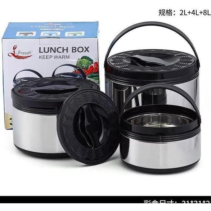 3-Piece Insulated Lunch Box Set / Food Container - Silver & Black