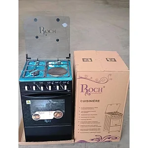 Roch 50x50cm Cooker – 3 Gas Burners + 1 Electric Hotplate, Electric Oven, Auto Ignition & Glass Lid - Black
