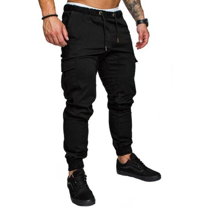 Mens Trousers Casual Trendy Cargo Pants - Black