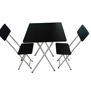 Set of Wooden Foldable Table & 2 Chairs – 60cm Folding Table Set -Black