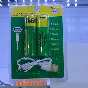 Rechargeable 18650 Battery 3.7V 2600mAh with Type-C Charging Port