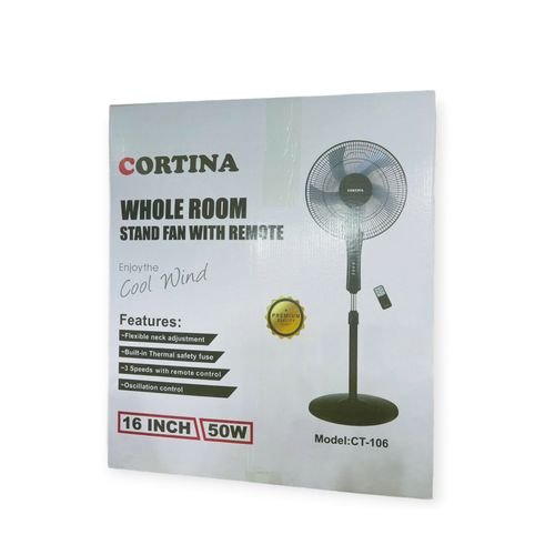Cortina Electric Standing Fan 16 Inches Remote Controlled- Black