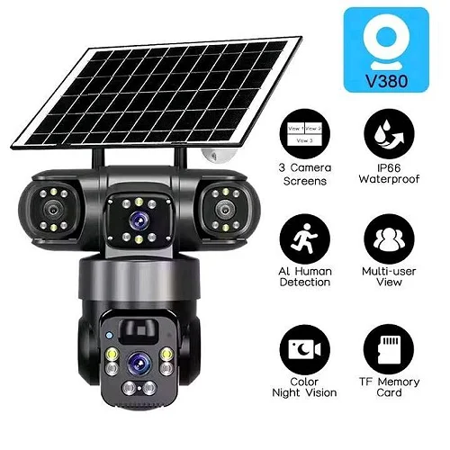 WiFi V380 -3 Lens, 9MP (WIFI ONLY, NO SIM CARD) High image resolution ptz solar powered cctv camera