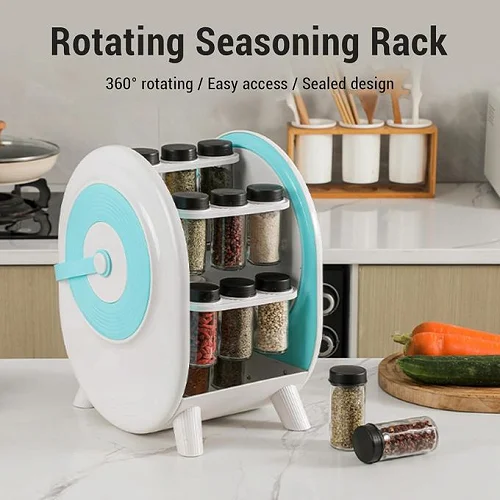 Rotating Spice Rack Organizer with 18 Jars – 360° Spinning Seasoning, Salt &amp; Herb Holder – Multicolor