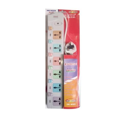 6 Way Airstar Electric Extension Cable With UK Plug-Multicolour