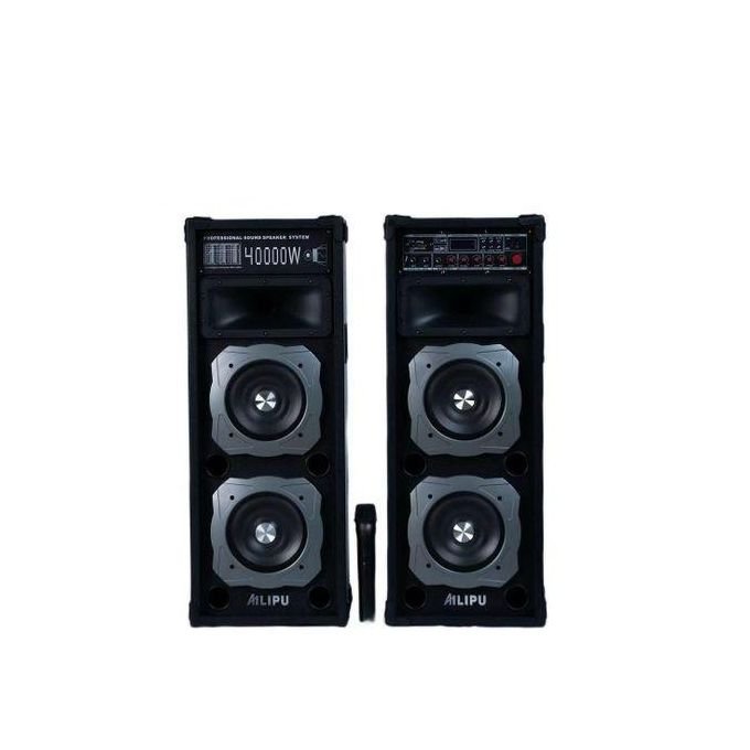 2 Professional Sound Speaker Systems With 2 Wireless Microphones Used When Directly Connected To Electricity Or Solar Battery With Very Loud Sound And Deep Bass Guitar Microphone Inputs Recording Function Aux USB Cards Input Bluetooth And FM - Multicolor