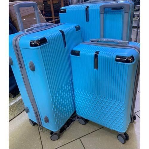 3pcs Waterproof Rubber Plastic Suitcase Set – Large, Medium & Small 4 Wheel Spinner Luggage - Purple (Design Prints Vary)