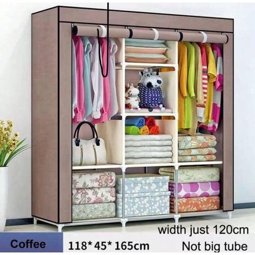 3 Column Metallic Cloth Wardrobe (Not Assembled) - Brown