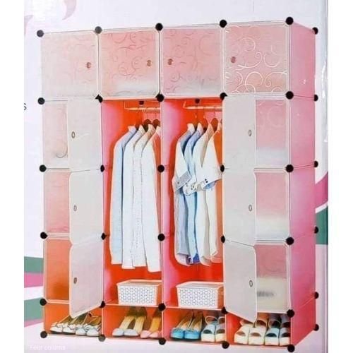 Plastic Frame Portable Wardrobe 4 Column Plastic Wardrobe - pink