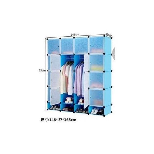 4 Column Elegant Plastic Wardrobe With Shoe Storage Not Assembled - Blue