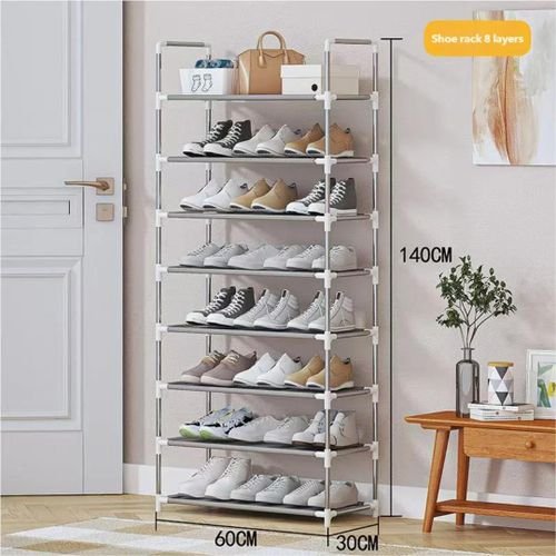 8- Layer Stainless Steel Shoe Rack - Space-SavingShoe Organizer - Multicolor