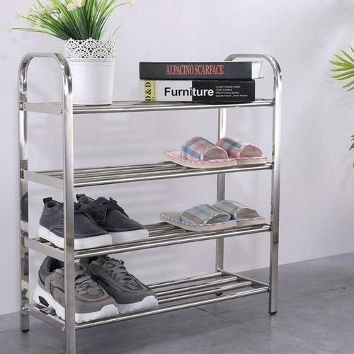4 Layer Metallic Free Standing Shoe Rack- Silver