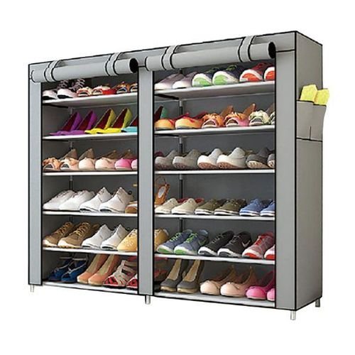 Double Row 6-Layer Modern Simple Stackable Shoe Rack With Dust Cover