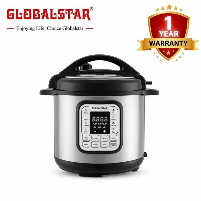 Globalstar 6L Electric Pressure Cooker - 12 Preset Cooking Programs - Silver (1 Year Warranty)