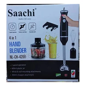 Saachi 4-in-1 Hand Blender NL-CH-4268 – 2-Speed Immersion Blender with Chopper, 600ml Jar & Stainless Steel Blades