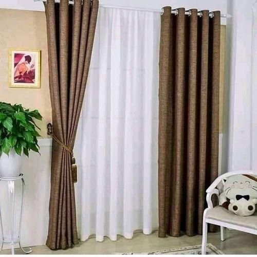 2 Pcs Curtain pieces 2 by 1.5m & 3m White Net - Brown