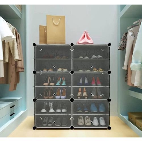 2 Column Plastic Shoe Rack Organizer Holds Upto 24 Pairs
