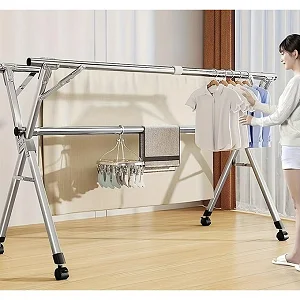 Foldable Metal Clothes Rack Adjustable 3 Pole – Portable Garment & Clothes Hanger
