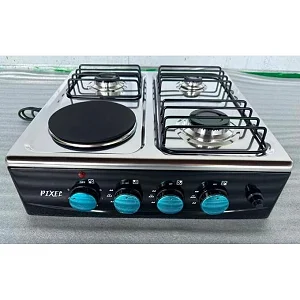 Pixel 3 Gas + 1 Electric 4-Burner Countertop Gas Cooker with Auto-Ignition – Black