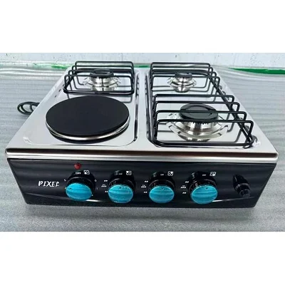 Pixel 3 Gas + 1 Electric 4-Burner Countertop Gas Cooker with Auto-Ignition – Black