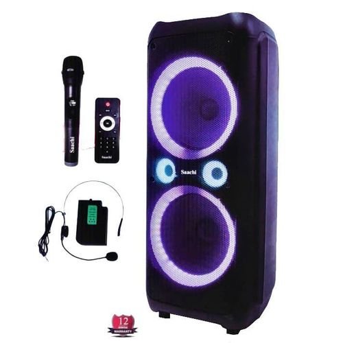 Saachi Professional Amplified Outdoor Speaker With Bluetooth/TWS/FM/LED Bundle With Wireless Mic - Black