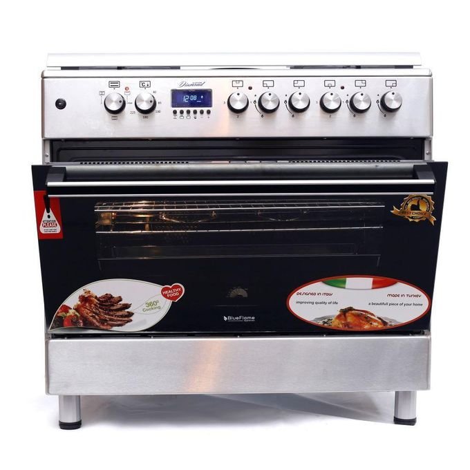 Blueflame 90cm*60cm Diamond Cooker 4 Gas Burners and 2 Electric Burners - Inox