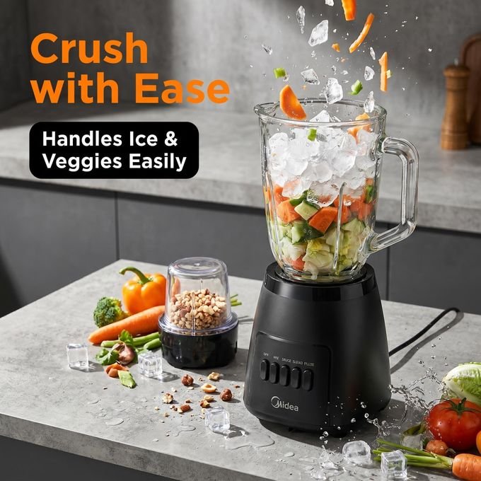 2 in 1 Midea 1.5L High Quality Glass Blender 600W-Black