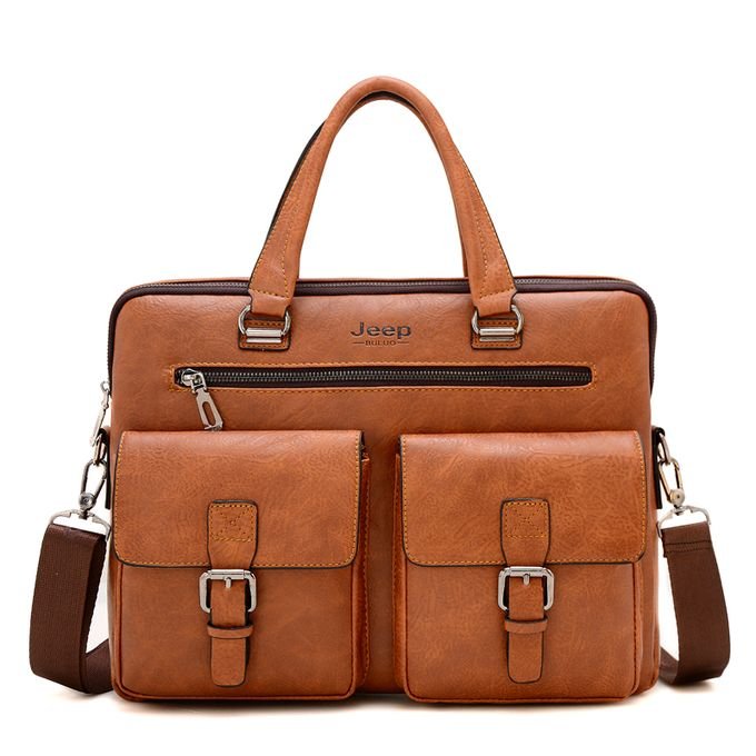 Jeep Buluo 15 Inches Waterproof Leather Laptop Bag - Silver