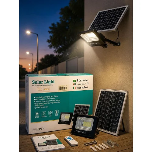 100W Solar Street Light with Solar Panel &amp; Remote Control – Waterproof LED Floodlight