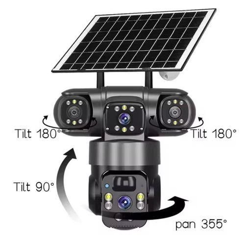V380 Pro Solar Powered 4G WiFi Three Lens High Voltage Security CCTV Camera
