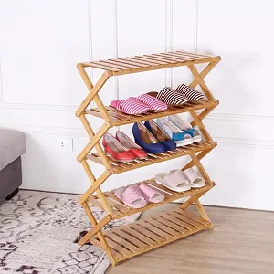 Bamboo 5 Tier Shoe Rack – Mahogany Wooden Shoe Organizer