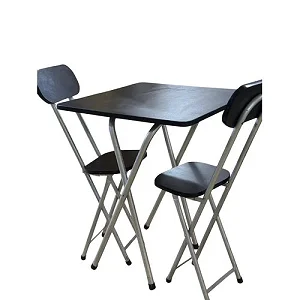 X-Shaped Foldable Wooden Table With 2 Chairs – Black | Compact Space-Saving Dining & Study Set